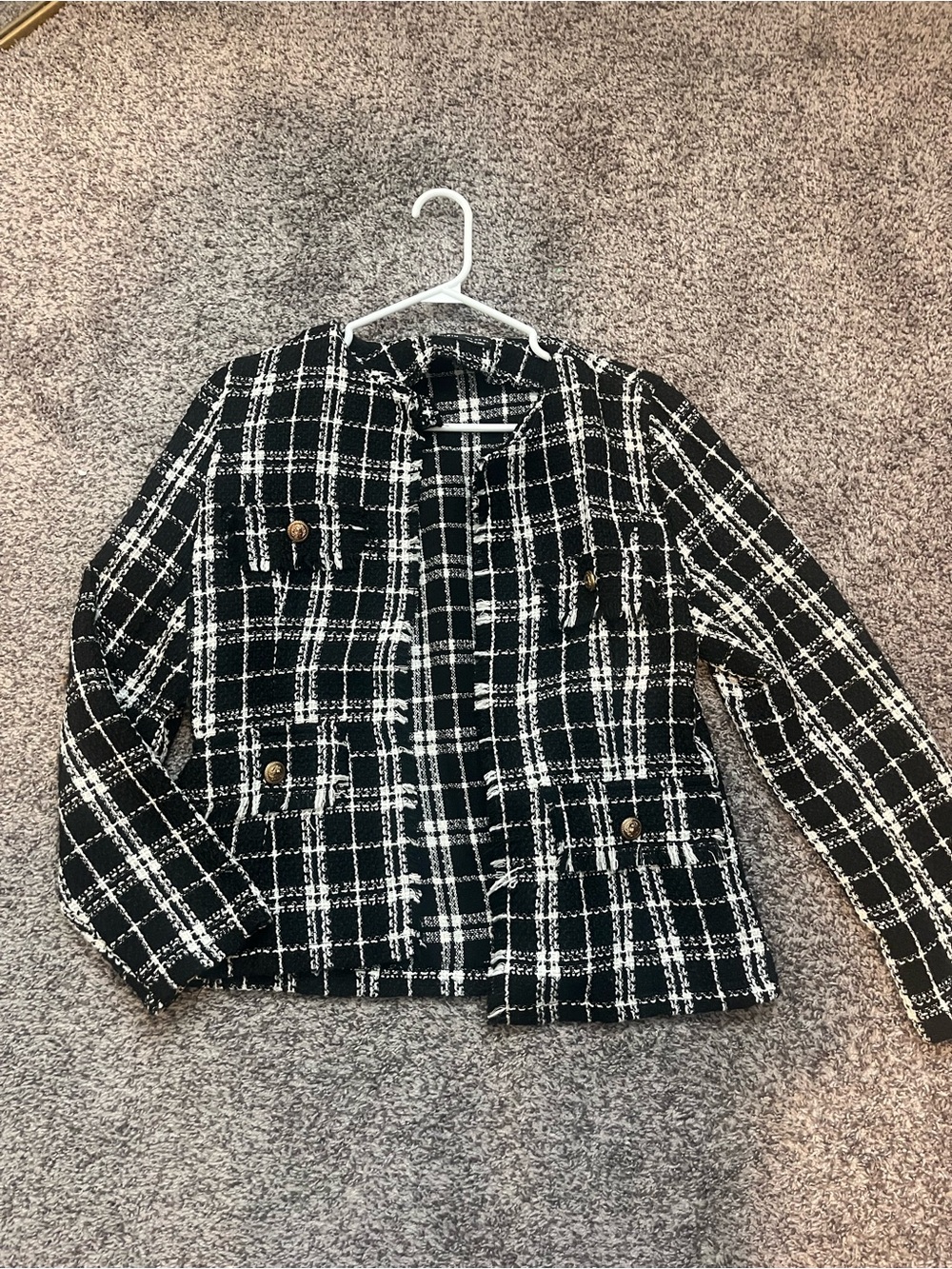SHEIN Black and White Plaid Tweed Top